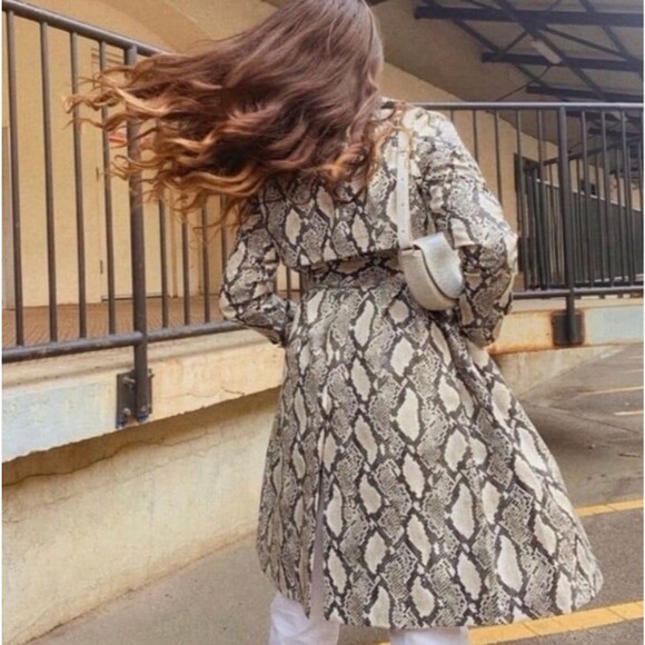 Choosy Luxe Exotic Vintage 90s Faux Snakeskin Leather Trench Coat Duster Jacket - Picture 3 of 11